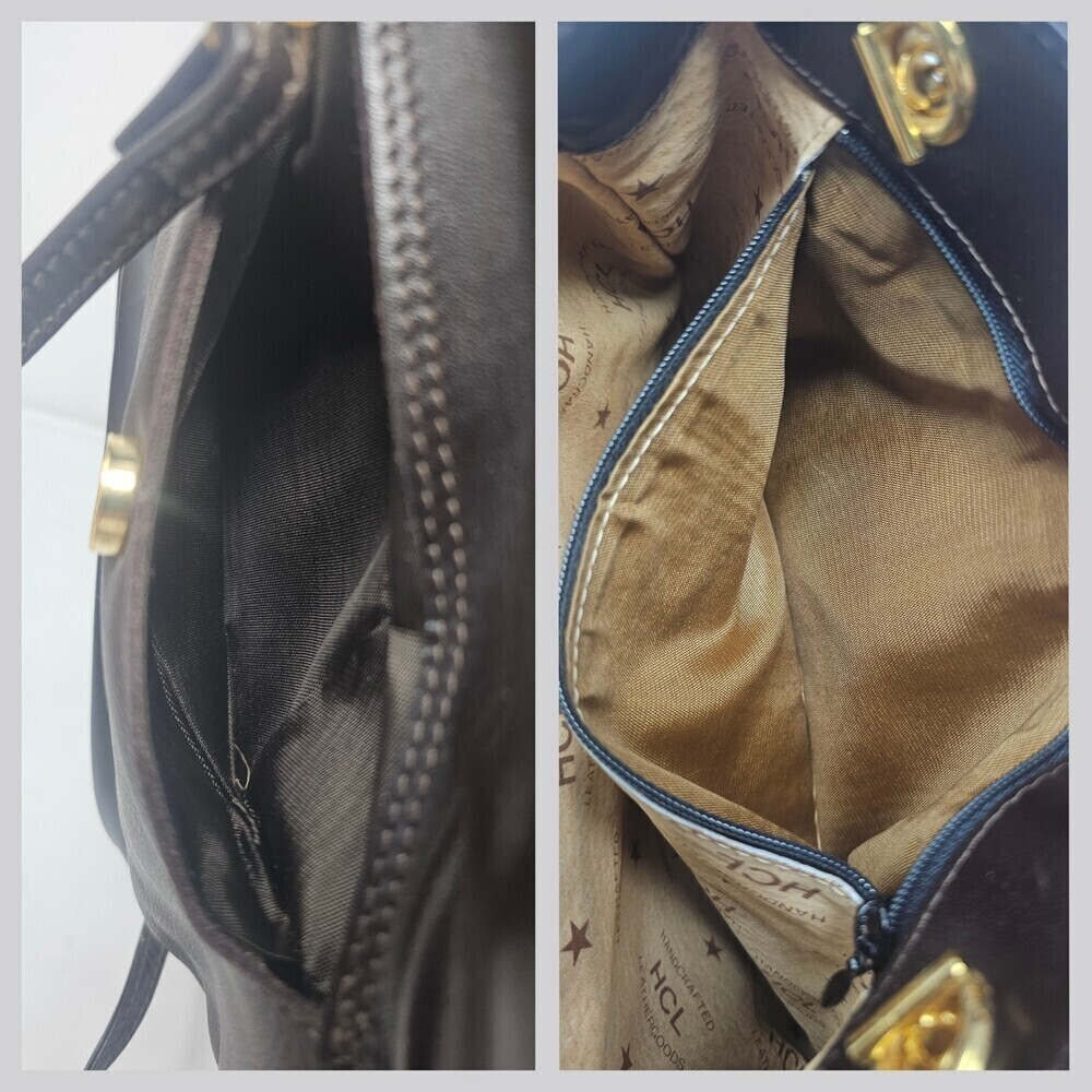 HCL Germany Vintage Leather Bucket Shoulder Bag Gold Chain Front Flap Brown - Picture 9 of 13